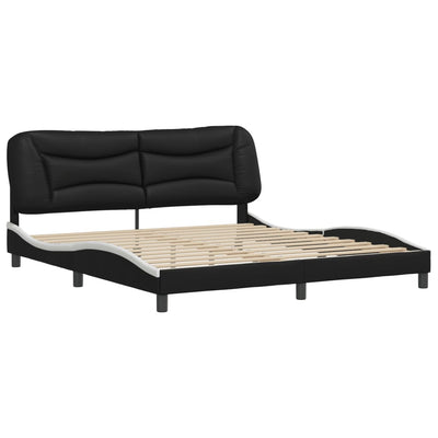 Bed Frame without Mattress Black and White 183x203 cm King Faux Leather