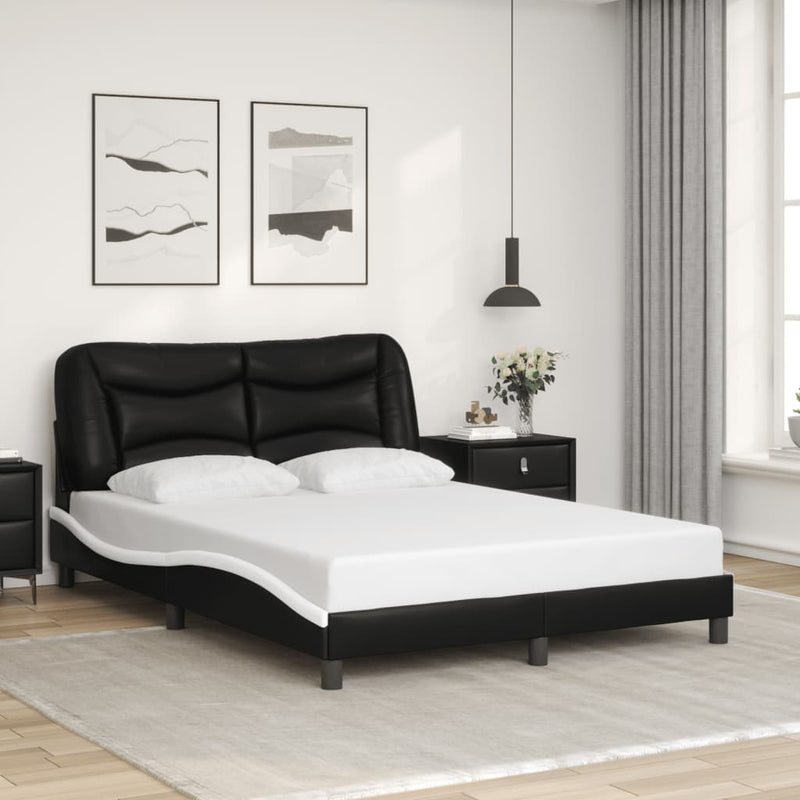 Bed Frame without Mattress Black and White 137x187 cm Double Faux Leather