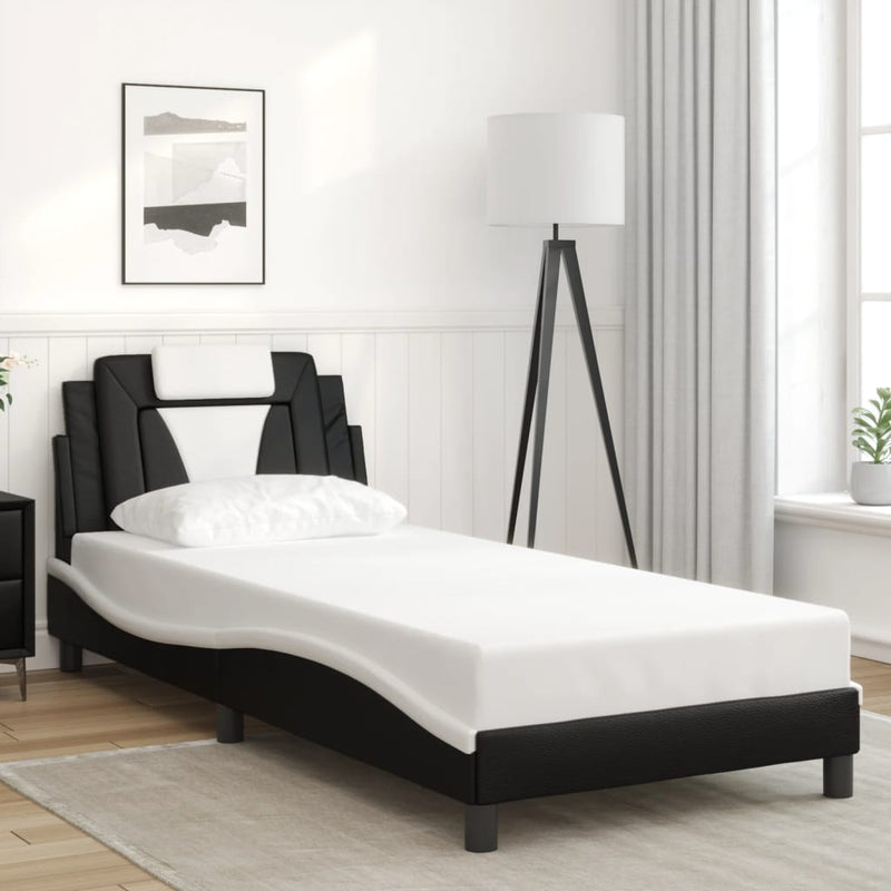 Bed Frame without Mattress Black and White 90x190 cm Faux Leather