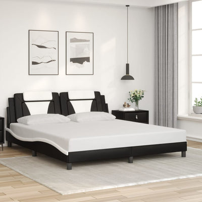 Bed Frame with Headboard Black and White 183x203 cm King Size Faux Leather