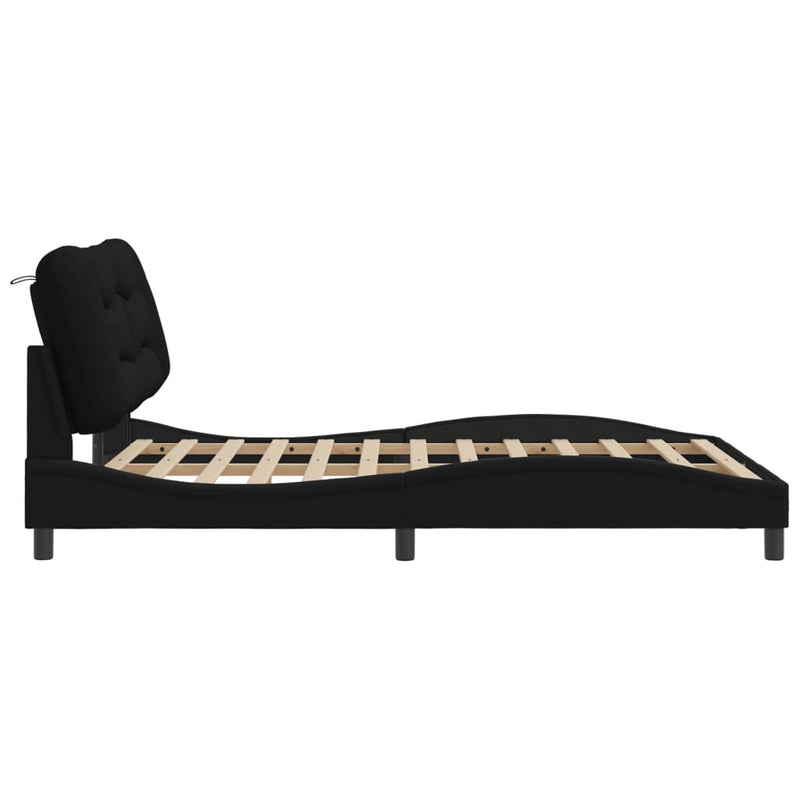 Bed Frame with Headboard Black 137x187 cm Double Size Fabric