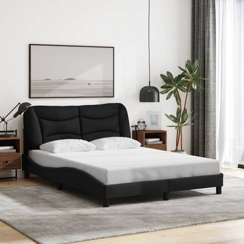 Bed Frame with Headboard Black 137x187 cm Double Size Fabric