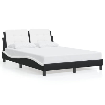 Bed Frame with Headboard Black and White 137x187 cm Double Size Faux Leather