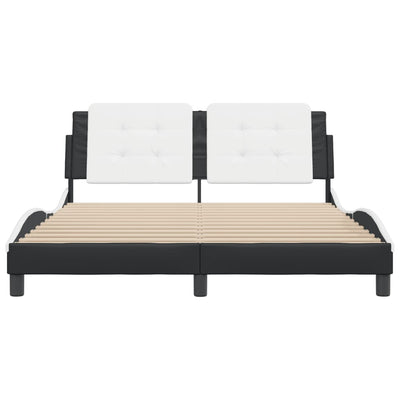 Bed Frame with Headboard Black and White 153x203 cm Queen Size Faux Leather