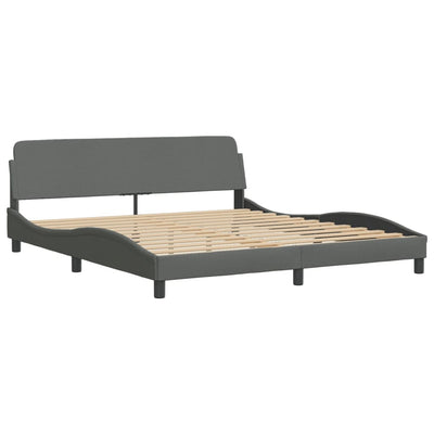 Bed Frame with LED without Mattress Dark Grey 183x203 cm King Fabric