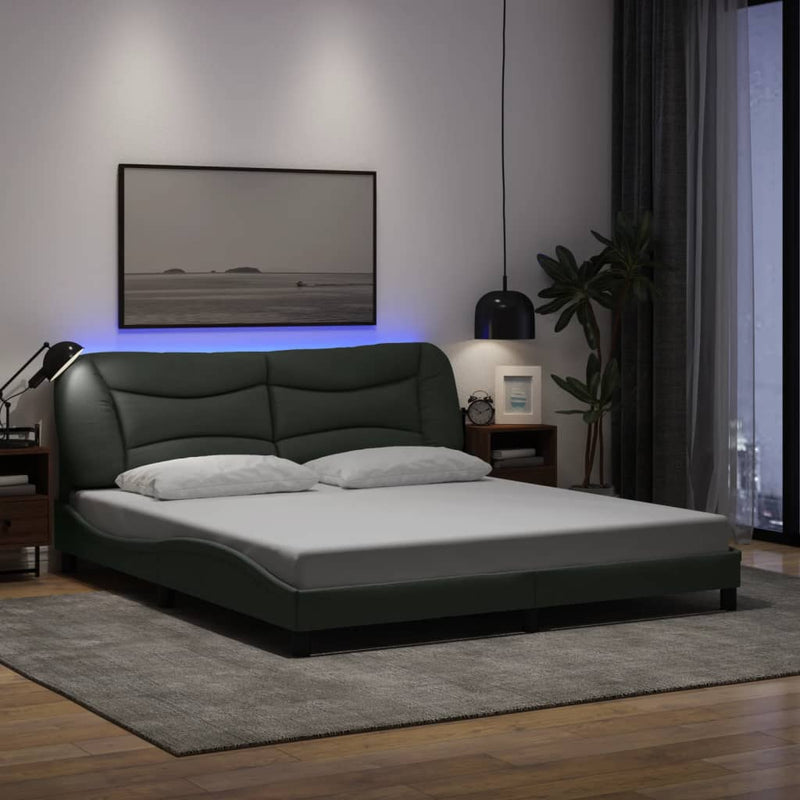 Bed Frame with LED without Mattress Dark Grey 183x203 cm King Fabric