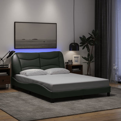 Bed Frame with LED without Mattress Dark Grey 137x187 cm Double Fabric