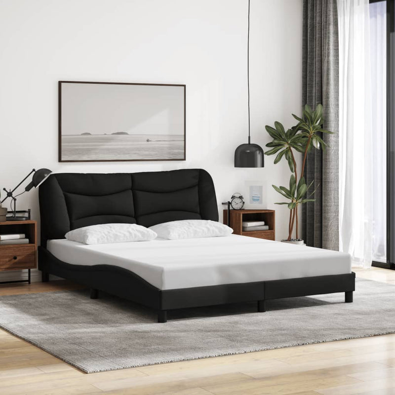 Bed Frame with LED without Mattress Black 152x203 cm Queen Fabric