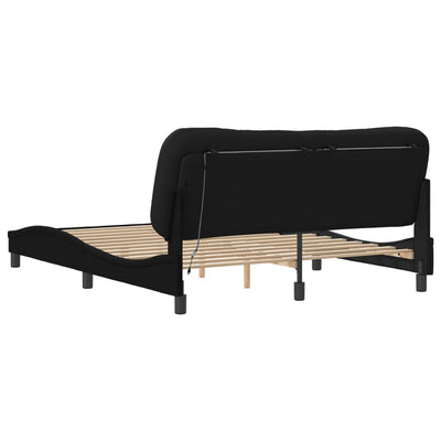 Bed Frame with LED without Mattress Black 152x203 cm Queen Fabric