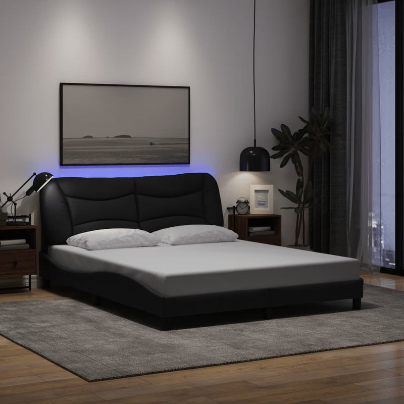 Bed Frame with LED without Mattress Black 152x203 cm Queen Fabric