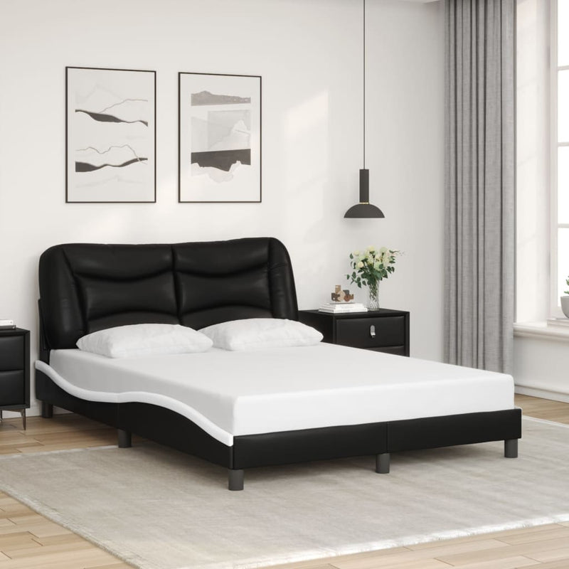 Bed Frame with LED without Mattress Black and White 137x187 cm Double