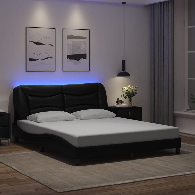 Bed Frame with LED without Mattress Black 152x203 cm Queen