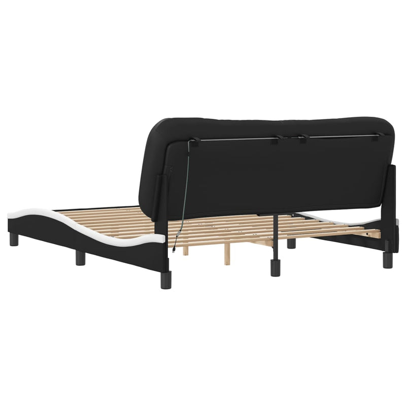 Bed Frame with LED without Mattress Black and White 152x203 cm Queen