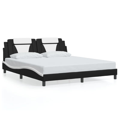 Bed Frame with LED Lights Black and White 183x203 cm King Size Faux Leather