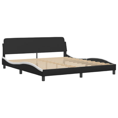 Bed Frame with LED Lights Black and White 183x203 cm King Size Faux Leather