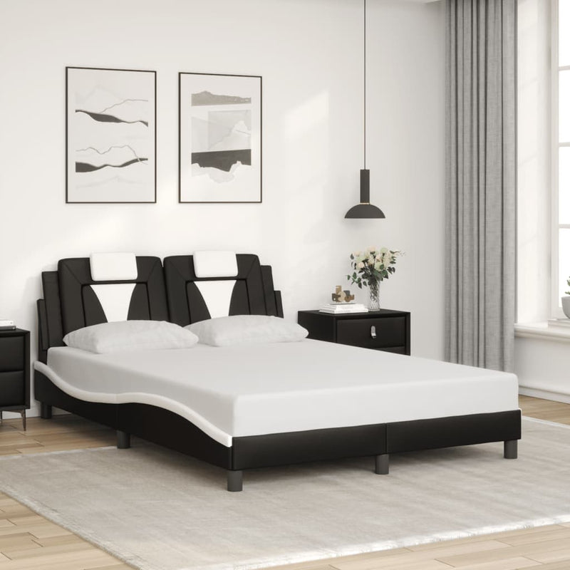 Bed Frame with LED Lights Black and White 137x187 cm Double Size Faux Leather