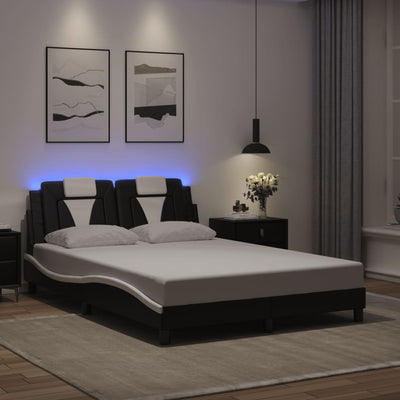 Bed Frame with LED Lights Black and White 137x187 cm Double Size Faux Leather