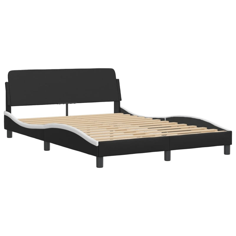 Bed Frame with LED Lights Black and White 137x187 cm Double Size Faux Leather