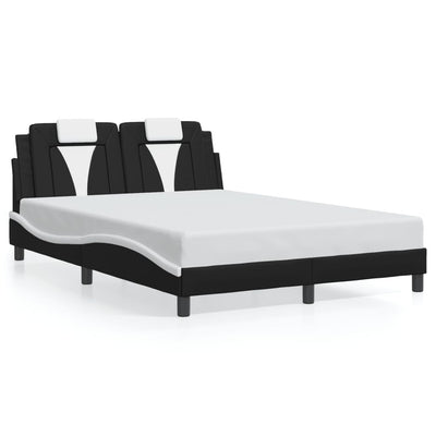Bed Frame with LED Lights Black and White 137x187 cm Double Size Faux Leather