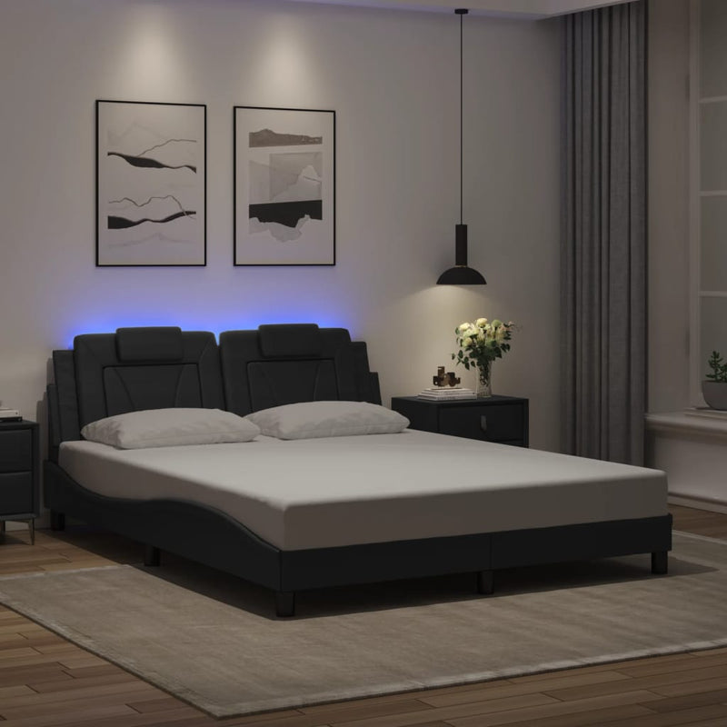 Bed Frame with LED without Mattress Black 152x203 cm Queen