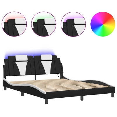 Bed Frame with LED without Mattress Black and White 152x203 cm Queen