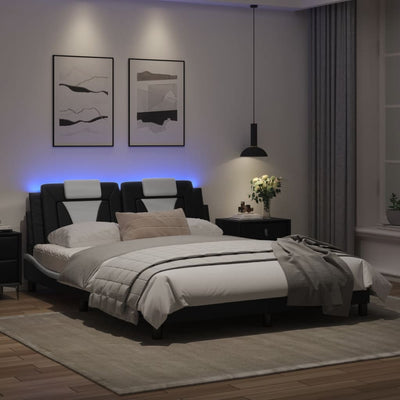 Bed Frame with LED without Mattress Black and White 152x203 cm Queen