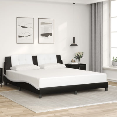 Bed Frame with LED without Mattress Black and White 183x203 cm King