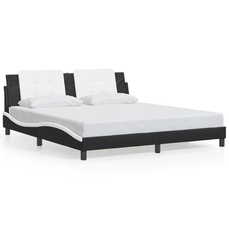 Bed Frame with LED without Mattress Black and White 183x203 cm King