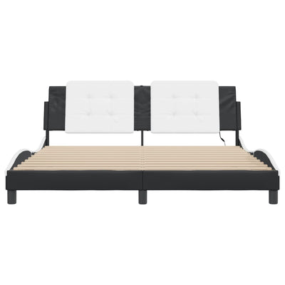 Bed Frame with LED without Mattress Black and White 183x203 cm King