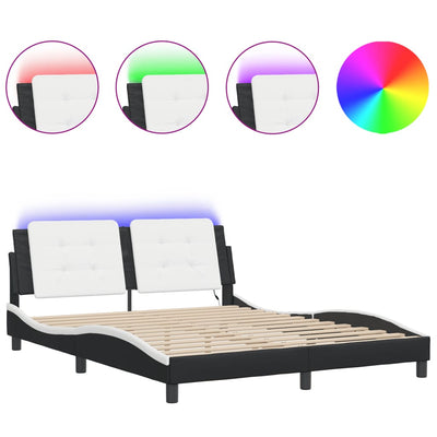 Bed Frame with LED without Mattress Black and White 152x203 cm Queen