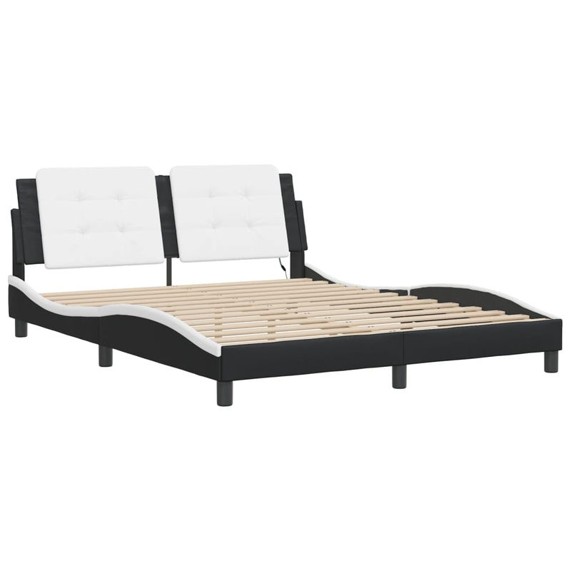 Bed Frame with LED without Mattress Black and White 152x203 cm Queen