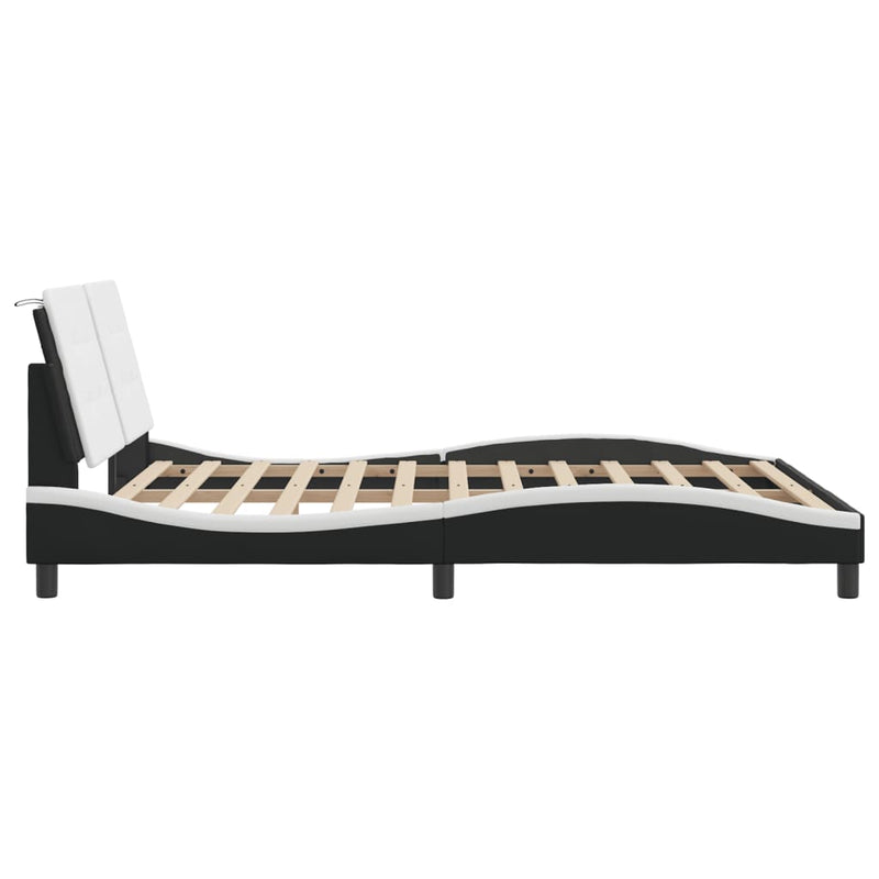 Bed Frame with LED without Mattress Black and White 152x203 cm Queen