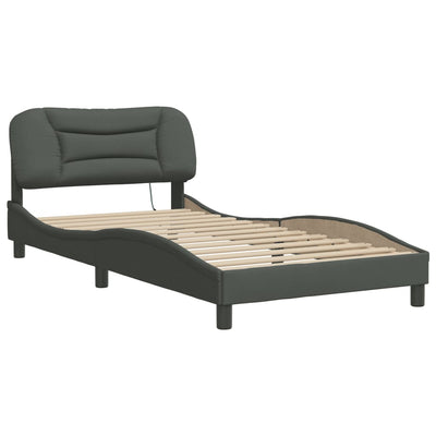 Bed Frame with LED without Mattress Dark Grey 107x203 cm King Single Fabric
