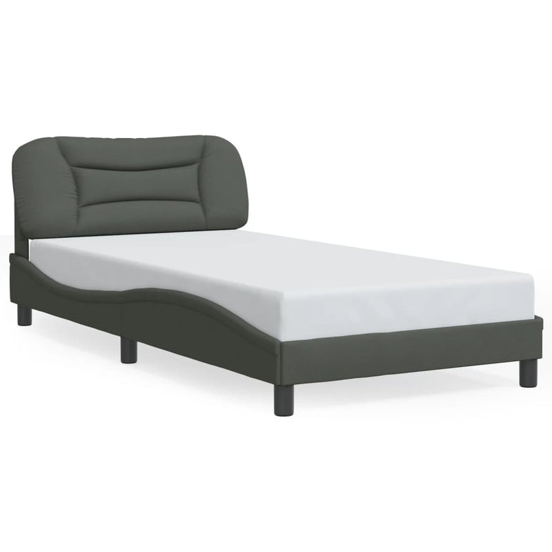 Bed Frame with LED without Mattress Dark Grey 107x203 cm King Single Fabric