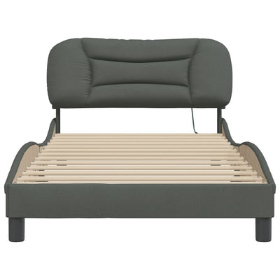 Bed Frame with LED without Mattress Dark Grey 107x203 cm King Single Fabric