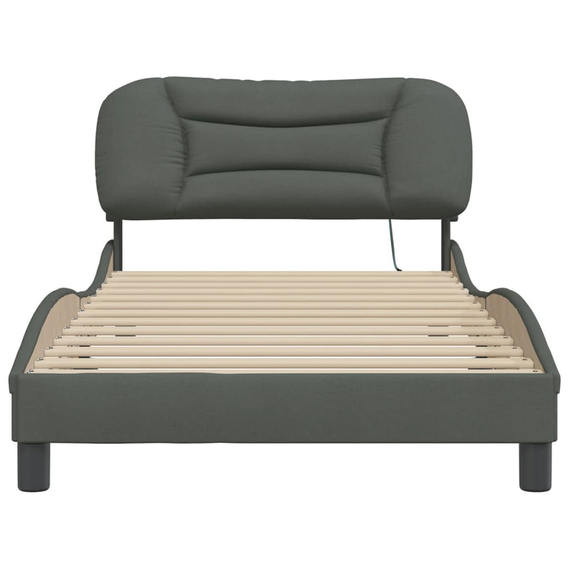 Bed Frame with LED without Mattress Dark Grey 107x203 cm King Single Fabric