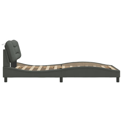 Bed Frame with LED without Mattress Dark Grey 107x203 cm King Single Fabric