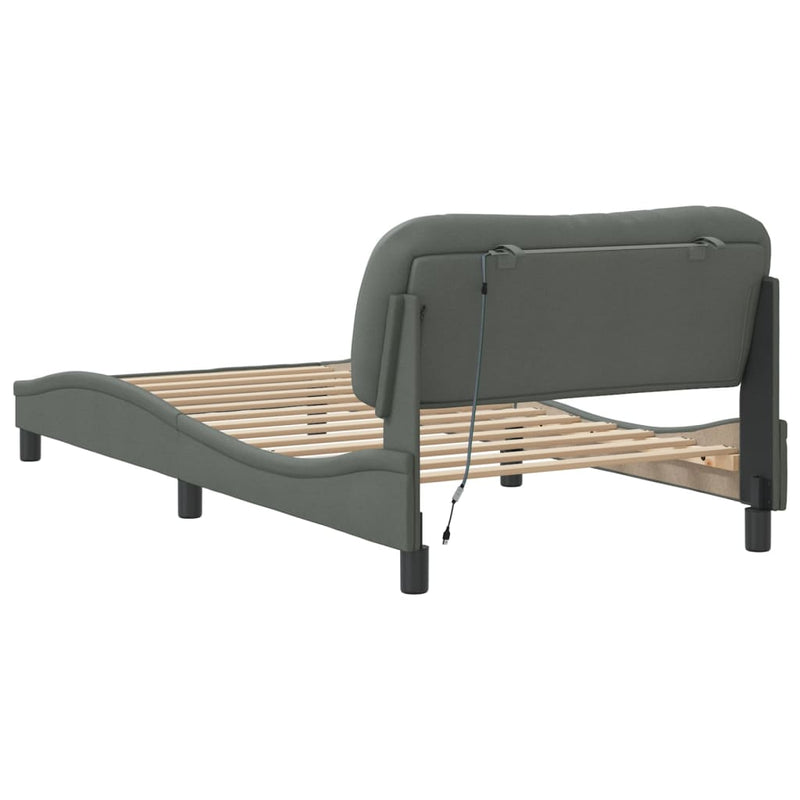 Bed Frame with LED without Mattress Dark Grey 107x203 cm King Single Fabric