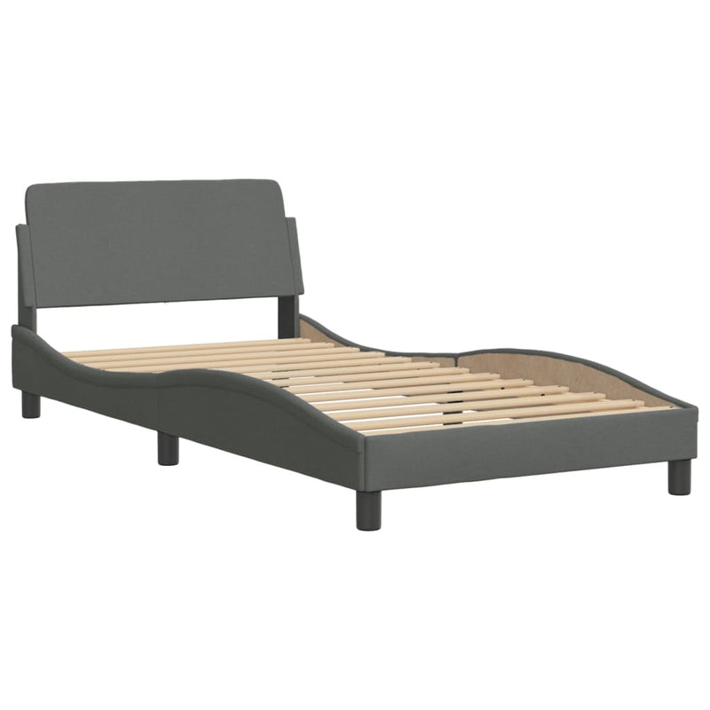 Bed Frame with LED without Mattress Dark Grey 107x203 cm King Single Fabric