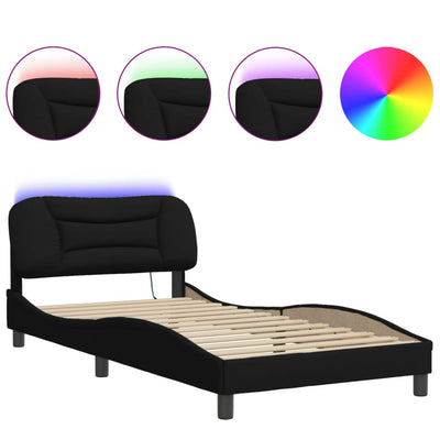 Bed Frame with LED without Mattress Black 107x203 cm King Single Fabric