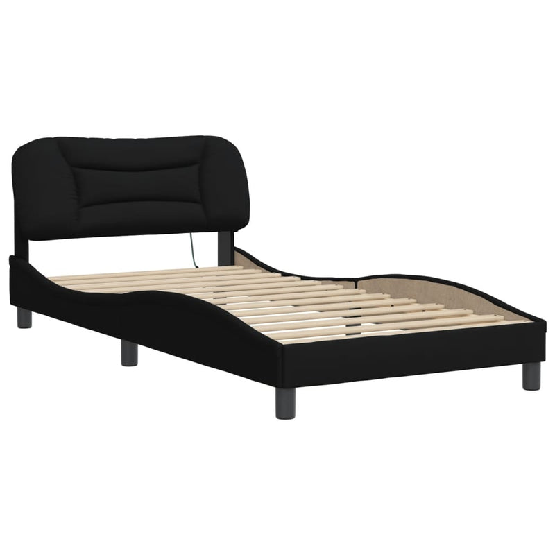 Bed Frame with LED without Mattress Black 107x203 cm King Single Fabric