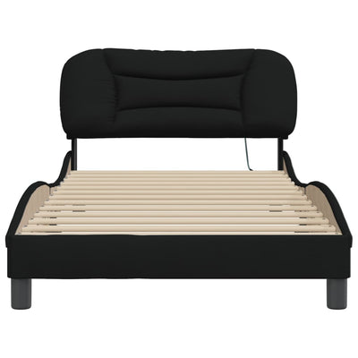 Bed Frame with LED without Mattress Black 107x203 cm King Single Fabric