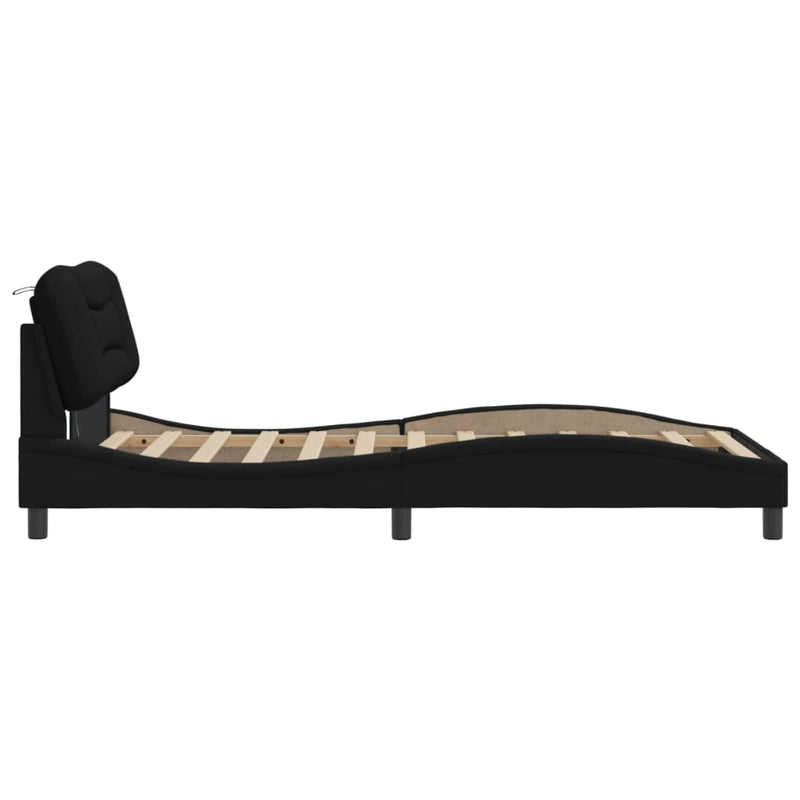 Bed Frame with LED without Mattress Black 107x203 cm King Single Fabric