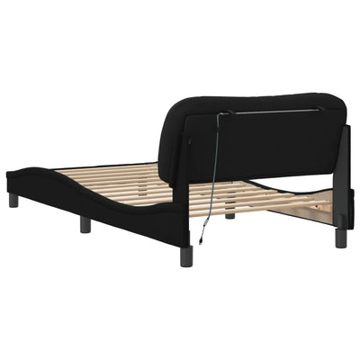 Bed Frame with LED without Mattress Black 107x203 cm King Single Fabric