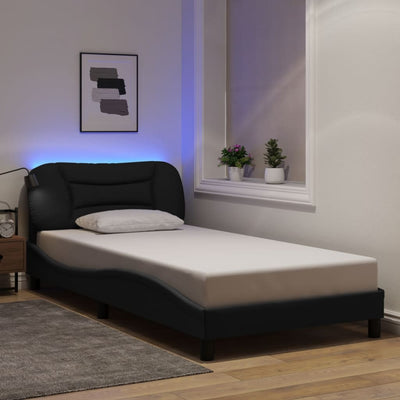 Bed Frame with LED without Mattress Black 107x203 cm King Single Fabric