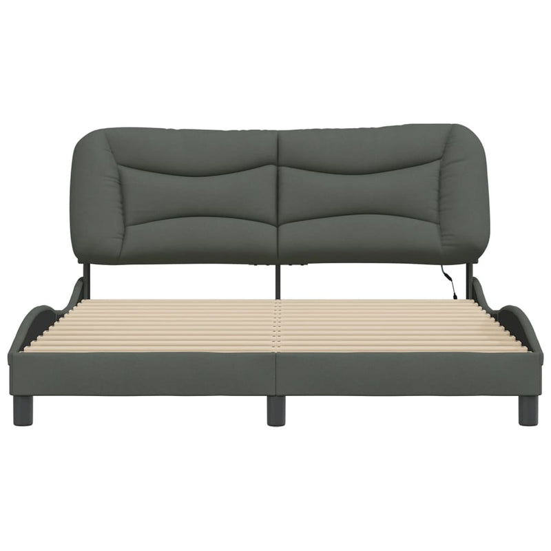 Bed Frame with LED without Mattress Dark Grey 152x203 cm Queen Fabric