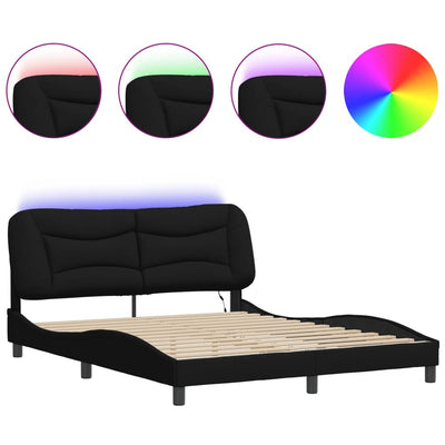 Bed Frame with LED without Mattress Black 152x203 cm Queen Fabric