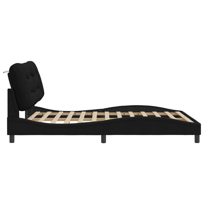 Bed Frame with LED without Mattress Black 152x203 cm Queen Fabric