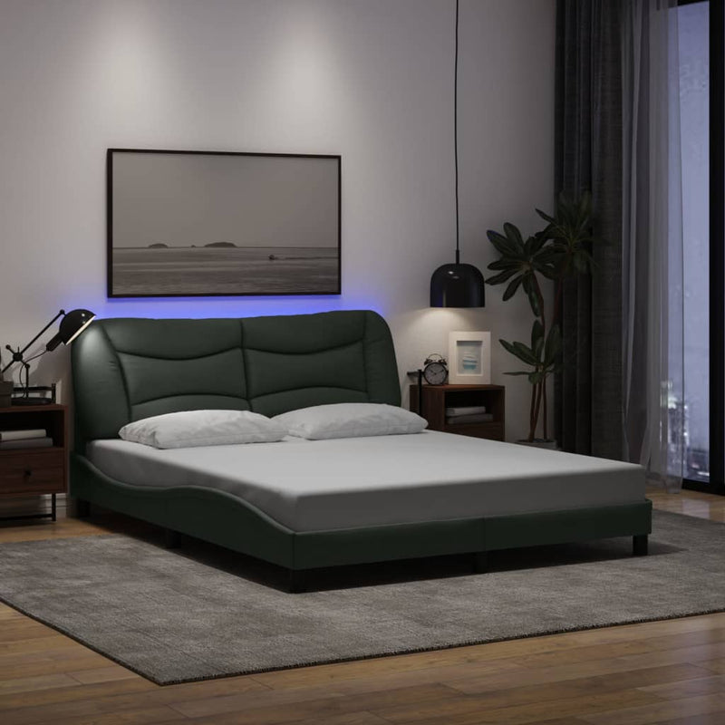 Bed Frame with LED without Mattress Black 152x203 cm Queen Fabric