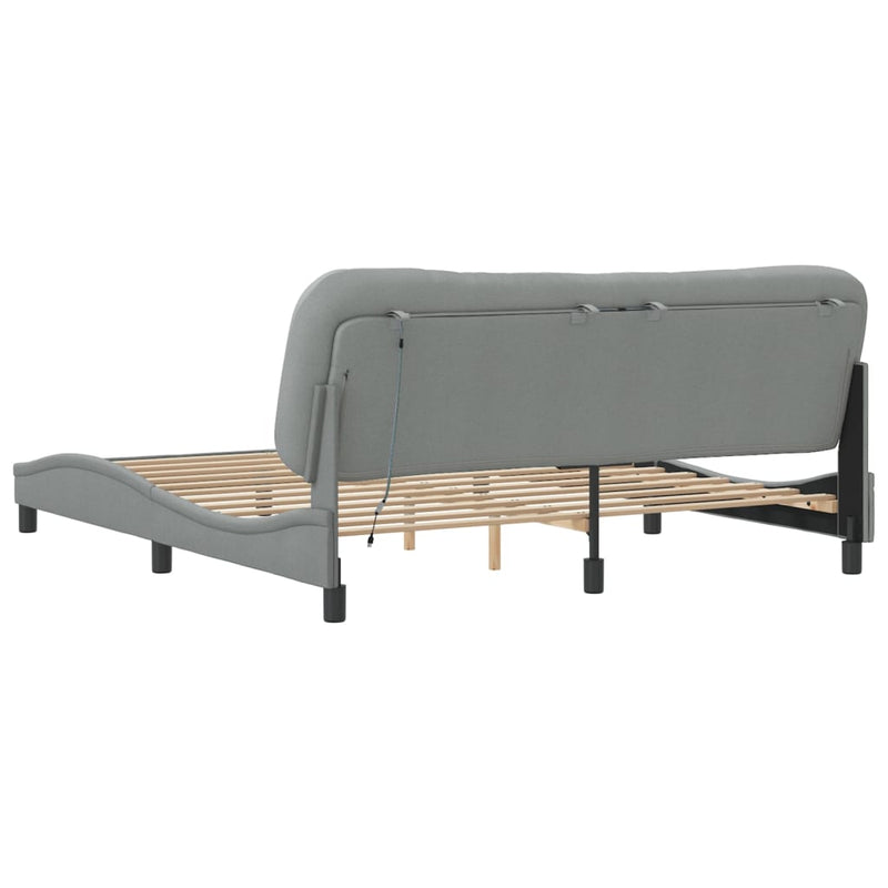 Bed Frame with LED without Mattress Dark Grey 183x203 cm King Fabric